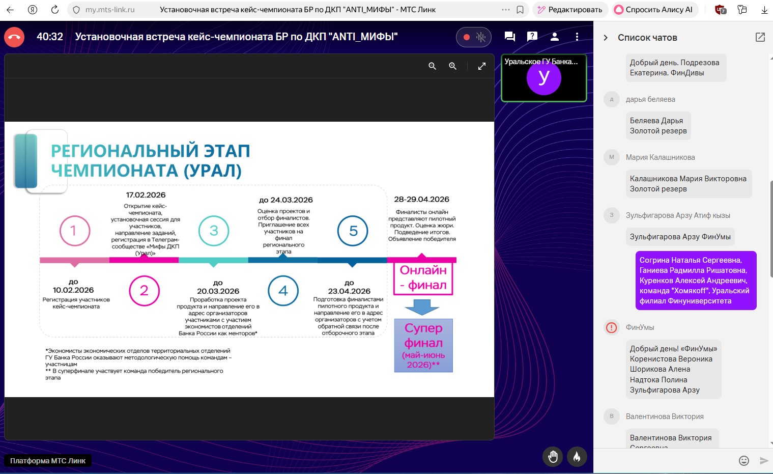 Команда студентов под руководством Согриной Н.С. приняла участие в открытии кейс-чемпионата «ANTI_Мифы» от ЦБ РФ 
